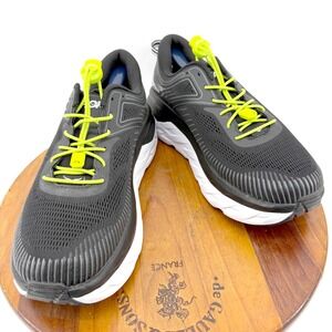 Hoka One One Bondi 7 Sneakers Womens 11 Wide Black White Neon Green Lock Laces